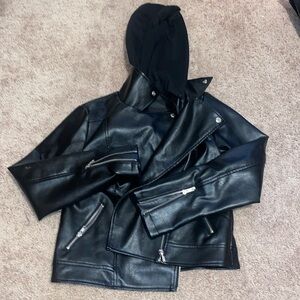 Forever 21 Bomber Leather Jacket with hood